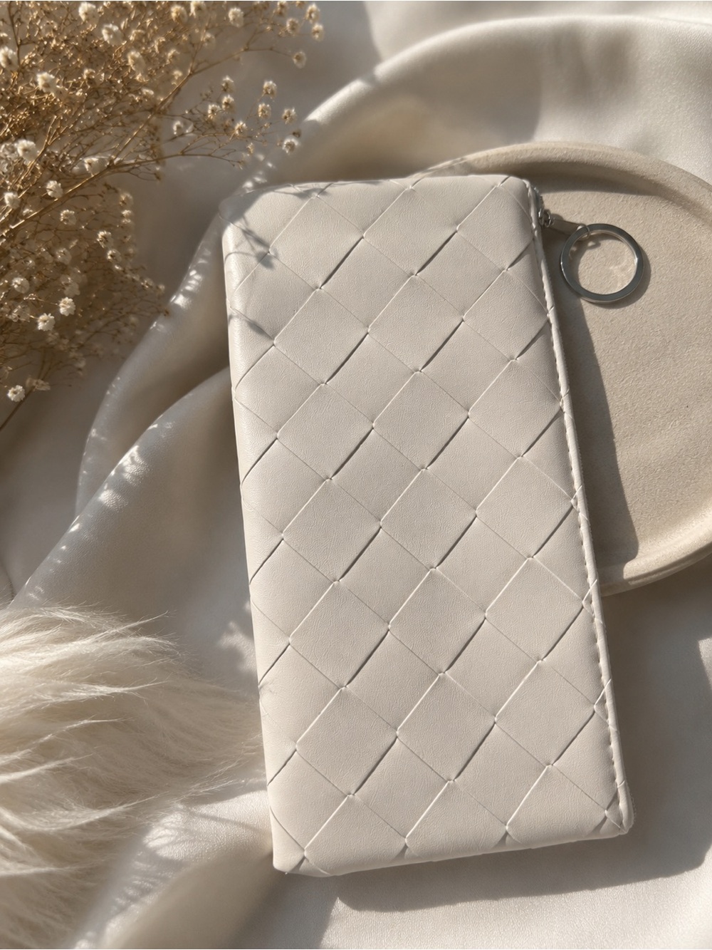 Woven Zip Mini Wallet Bag in Ivory